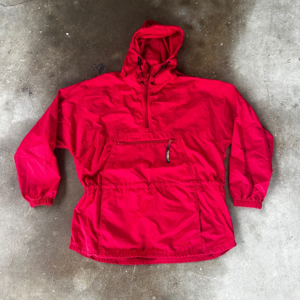 L.L. Bean Anorak Windbreaker Womens Medium Red Excellent Half Zip Hooded Jacket